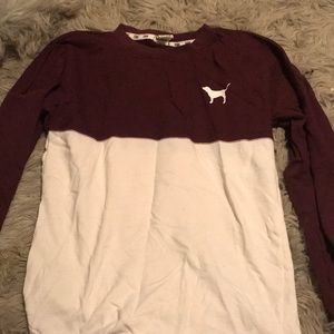 Burgundy and white long sleeve shirt